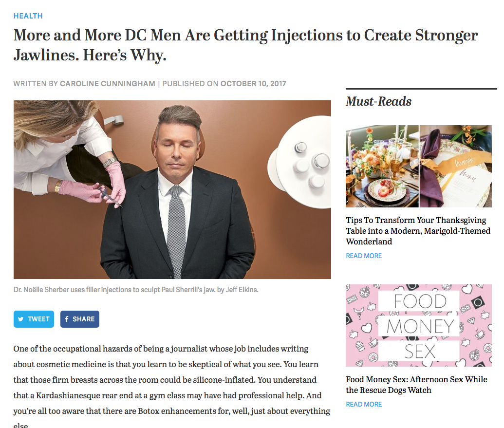 Washingtonian's article entitled bout More and More DC Men Are Getting Injections to Create Stronger Jawlines. Here’s Why